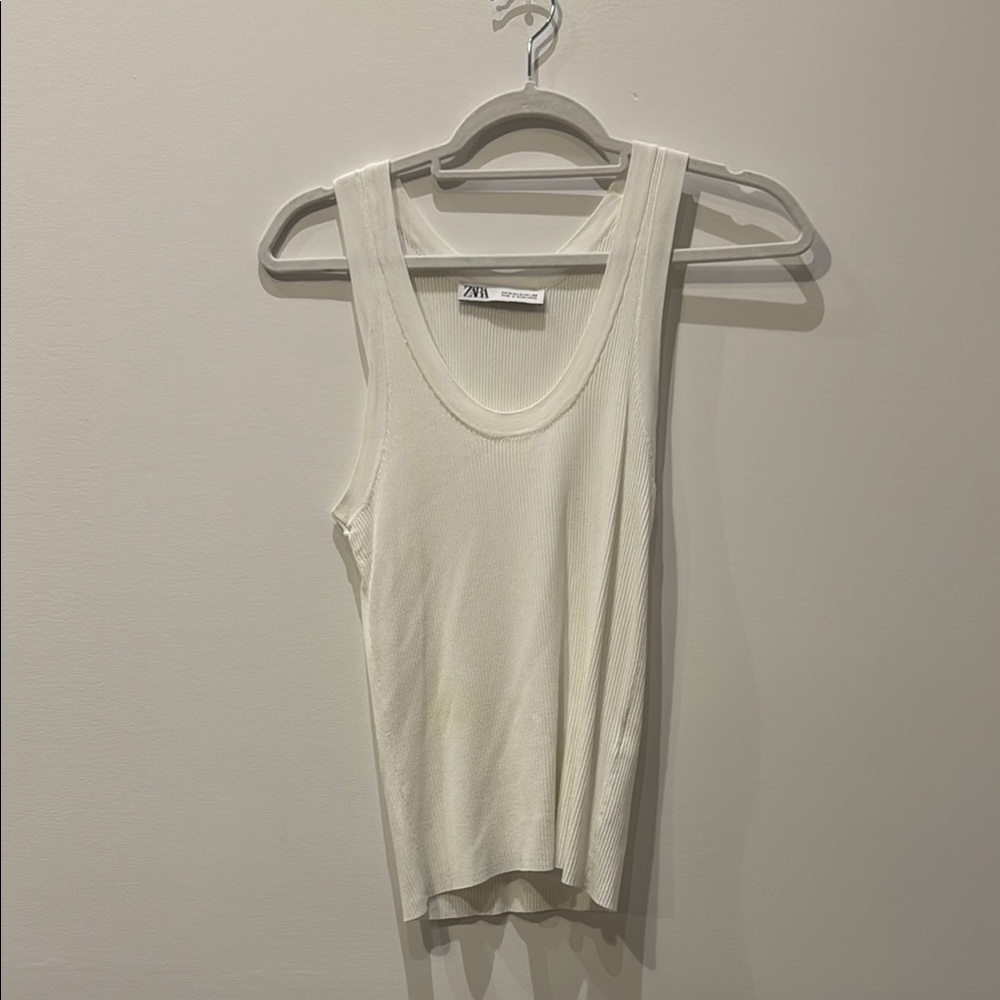 Zara Cream Ribbed Tank Top